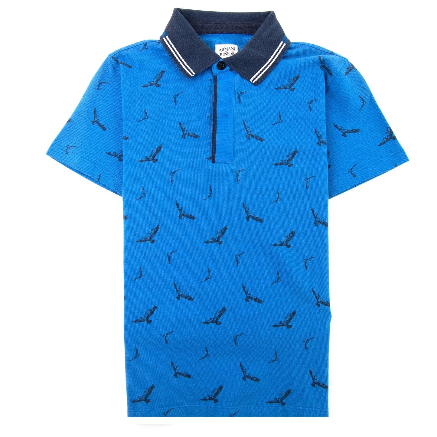Armani Junior All Over Eagle Print Polo Shirt Blue