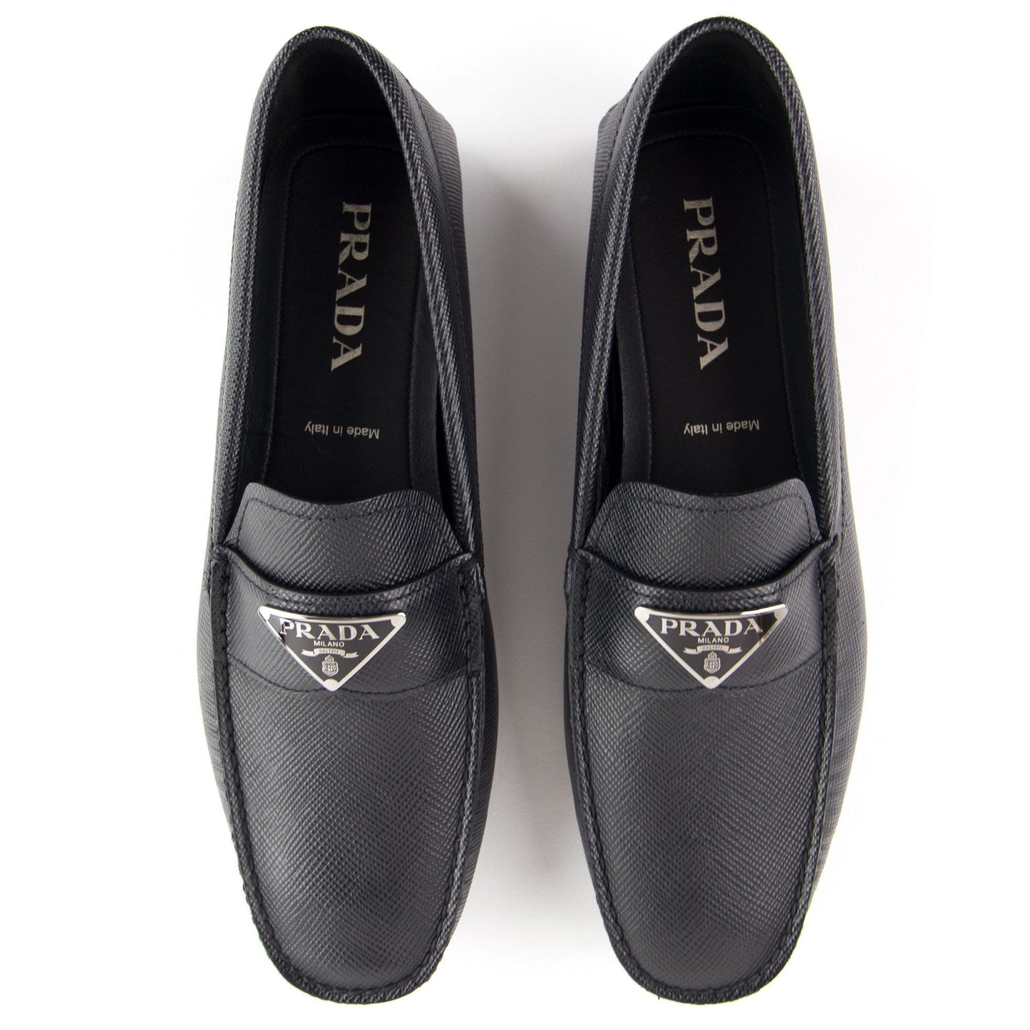 Prada Saffiano Leather Driving Loafers Nero