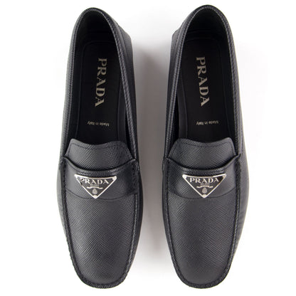 Prada Saffiano Leather Driving Loafers Nero