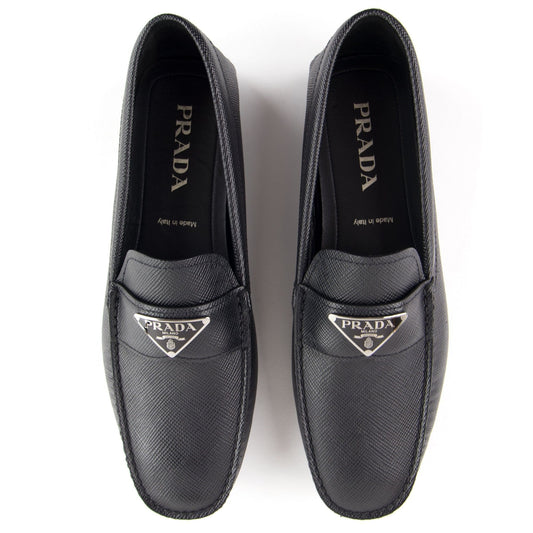 Prada Saffiano Leather Driving Loafers Nero