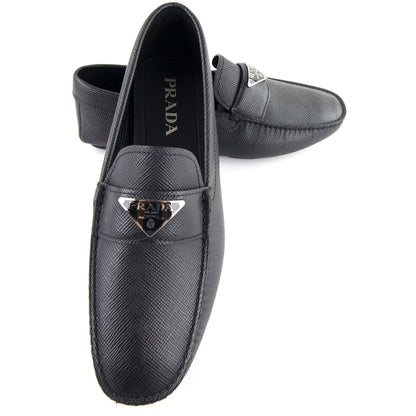 Prada Saffiano Leather Driving Loafers Nero