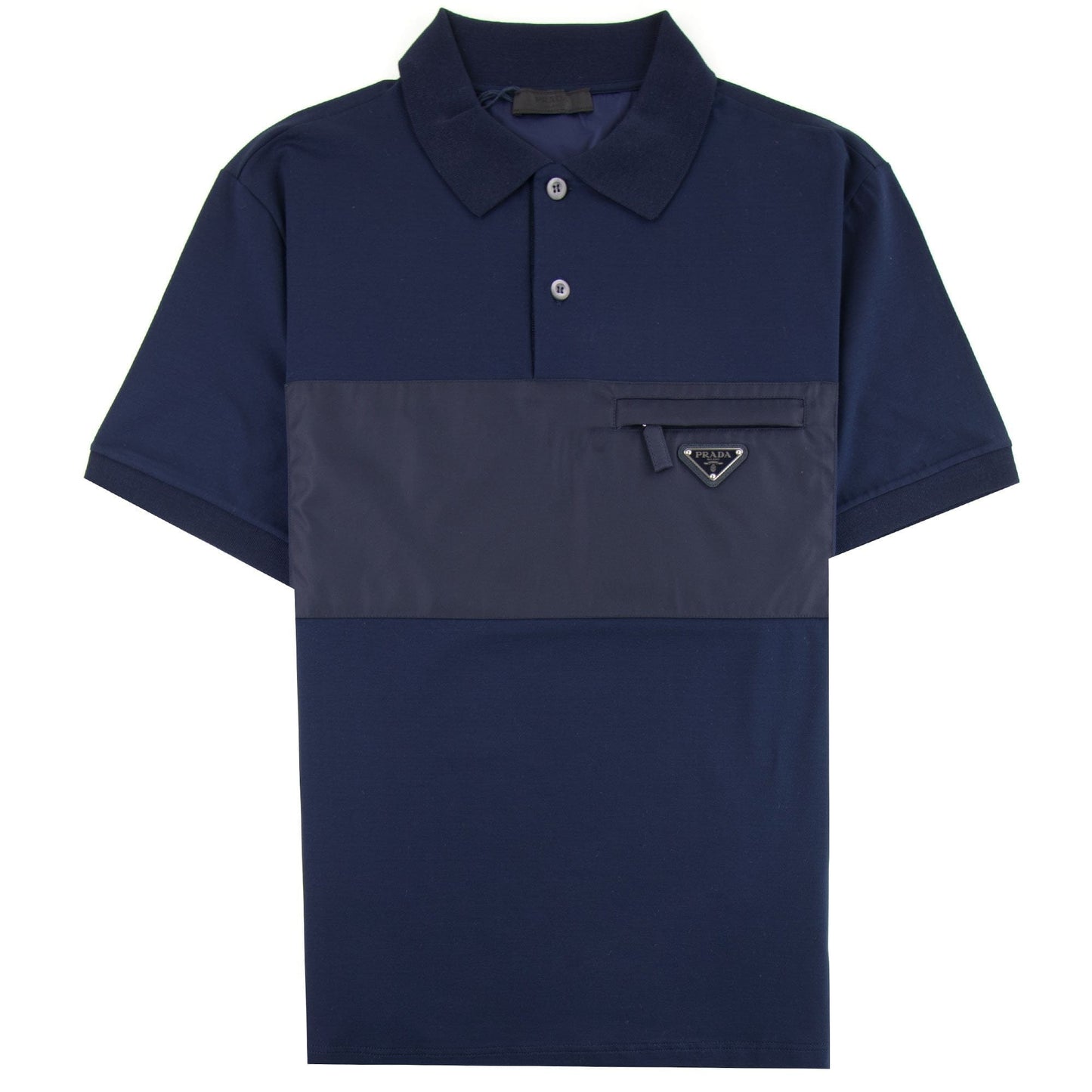 Prada Metal Logo Stretch Cotton Polo Shirt Navy