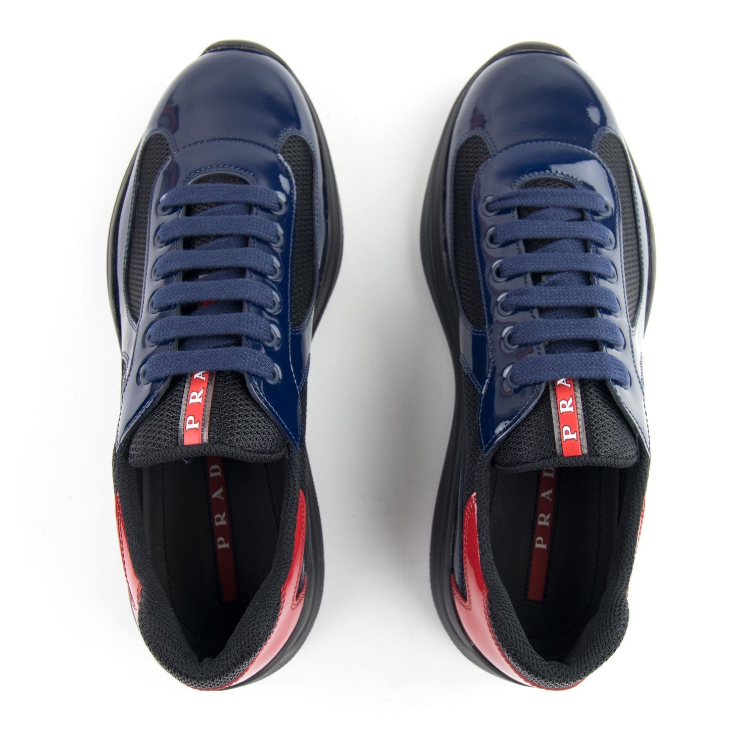 Prada Americas Cup Patent Leather And Nylon Sneakers Royal Blue/Red
