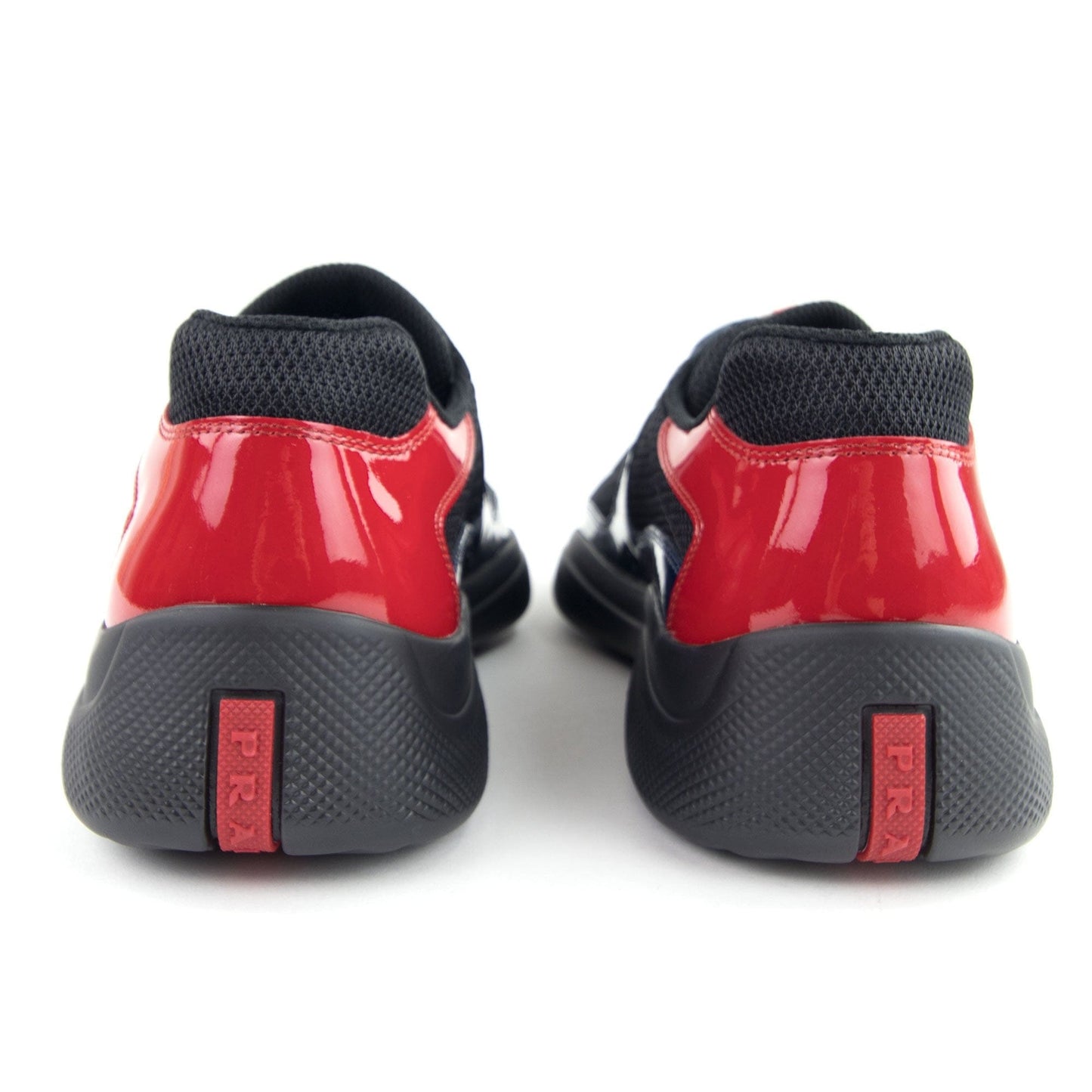 Prada Americas Cup Patent Leather And Nylon Sneakers Royal Blue/Red