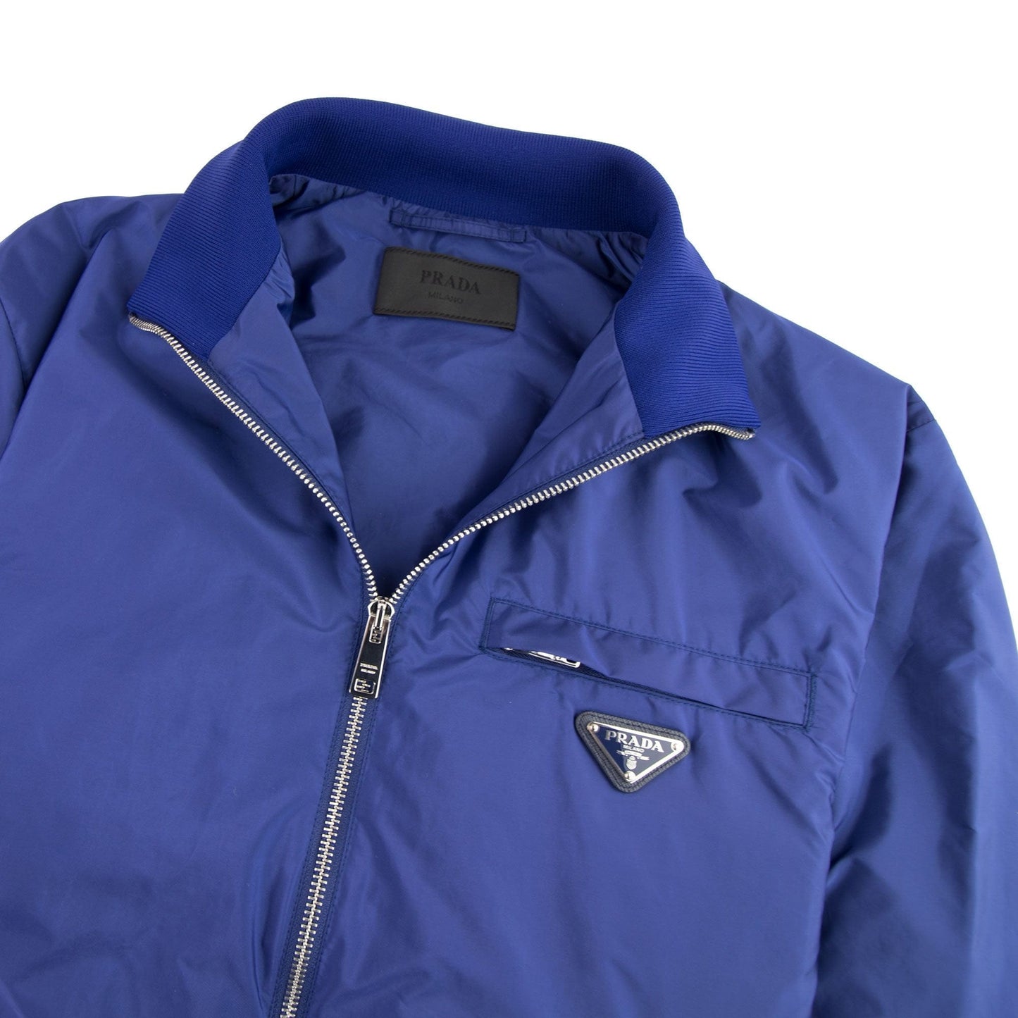 Prada Nylon Gabardine Blouson Chest Logo Jacket Colbalto