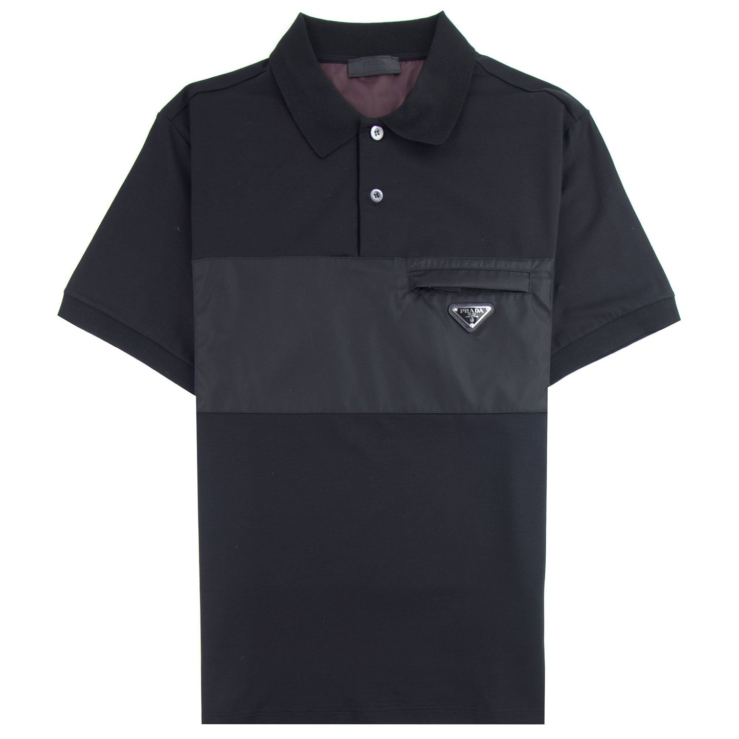 Prada Metal Logo Stretch Cotton Polo Shirt Black
