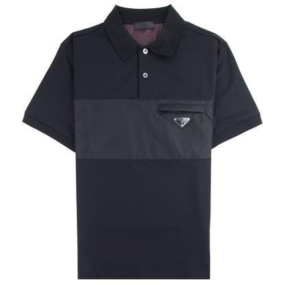 Prada Metal Logo Stretch Cotton Polo Shirt Black