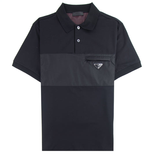 Prada Metal Logo Stretch Cotton Polo Shirt Black