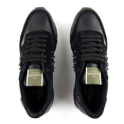Valentino Calfskin Rockstud Sneakers Black N01