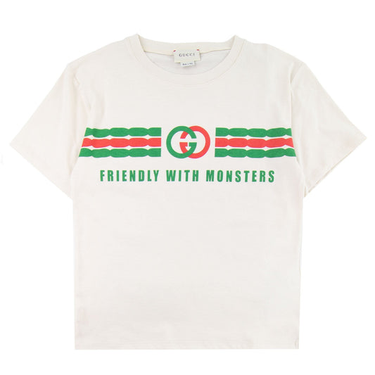 Gucci Junior Interlocking G Print Cotton T-shirt Cream