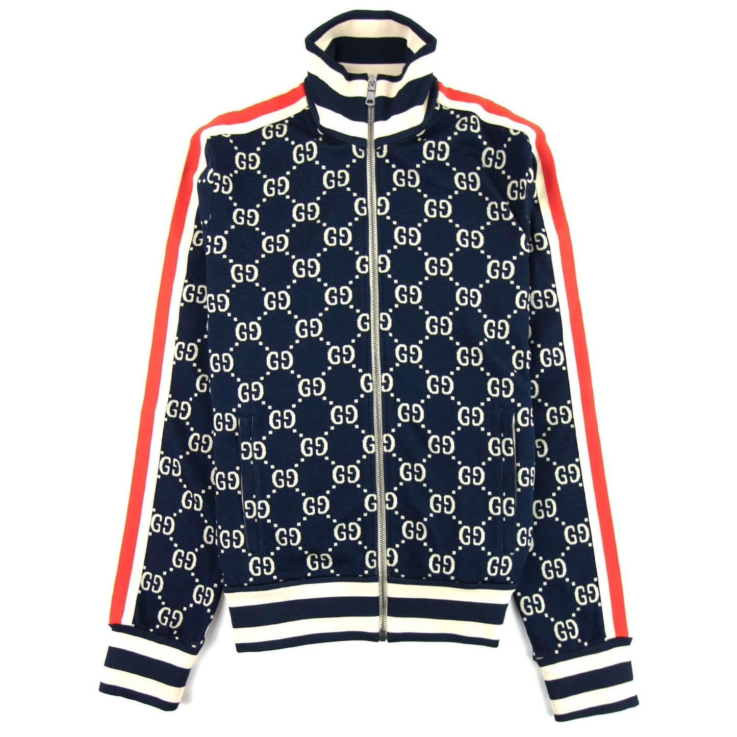 Gucci Jacquard Gg Zip Up Jacket Blue