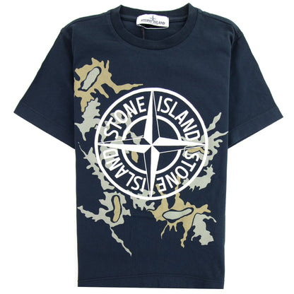 Stone Island Junior 21056 Camo Print T-shirt Navy Blue V0020