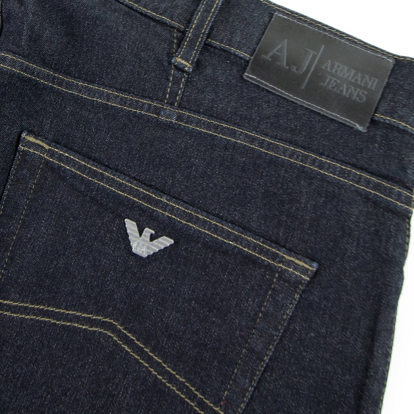 Armani Jeans J31 Yellow Stitch Regular Fit Jeans Denim Nero
