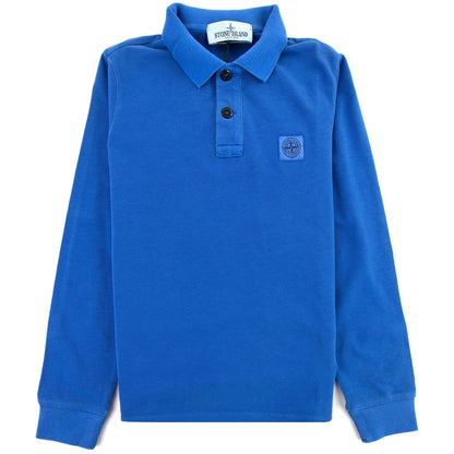 Stone Island Junior 20849 Long Sleeve Garment Dyed Polo Blue V0022