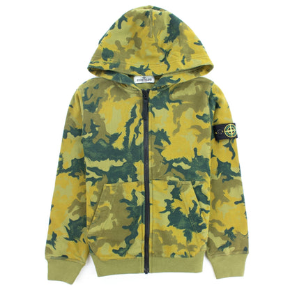 Stone Island Junior Camouflage Hoodie Olive V0058