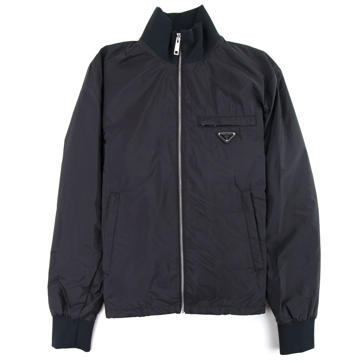 Prada Nylon Gabardine Blouson Chest Logo Jacket Nero