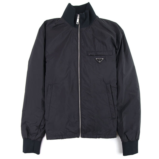 Prada Nylon Gabardine Blouson Chest Logo Jacket Nero