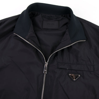 Prada Nylon Gabardine Blouson Chest Logo Jacket Nero