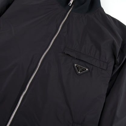 Prada Nylon Gabardine Blouson Chest Logo Jacket Nero