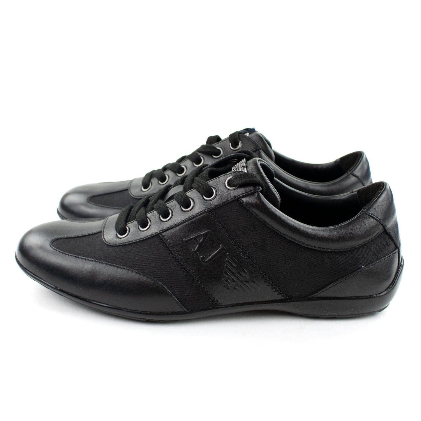 Armani Jeans Leather Strap Logo Trainers Black