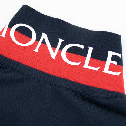 Moncler Junior Logo Collar Long Sleeve Sleeve Polo Navy