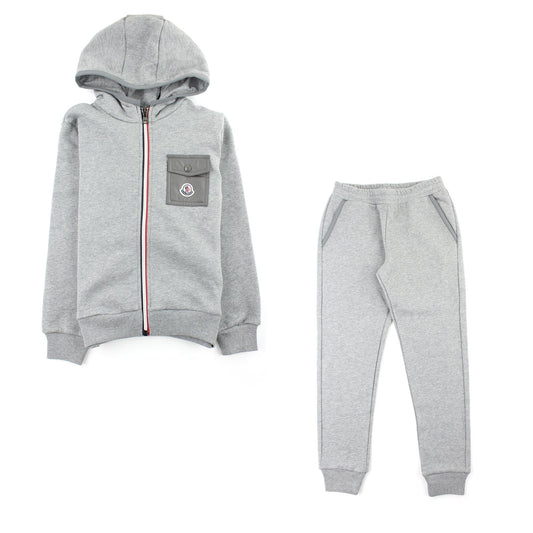 Moncler Junior Hooded Tracksuit Light Grey