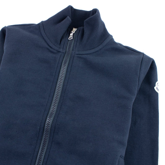 Moncler Junior Funnel Neck Zip Up Sweatshirt Navy