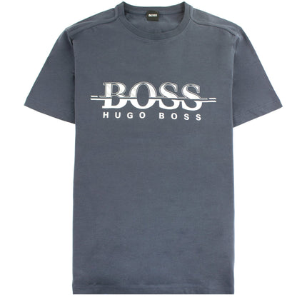 Hugo Boss Logo-print T-shirt In Stretch-cotton Navy