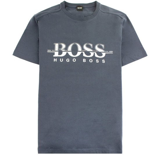Hugo Boss Logo-print T-shirt In Stretch-cotton Navy