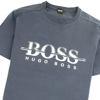 Hugo Boss Logo-print T-shirt In Stretch-cotton Navy