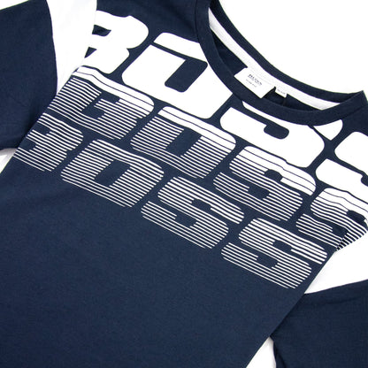 Hugo Boss Kids Logo Print Colour Block T Shirt Navy