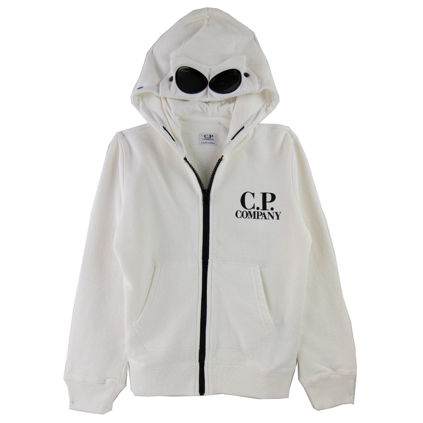 C.P. Company Undersixteen Basic Fleece Goggle Hooded Sweatshirt White 103