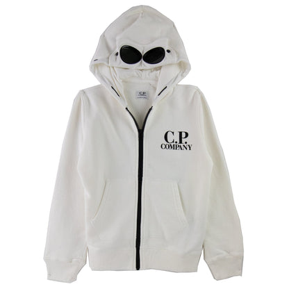C.P. Company Undersixteen Basic Fleece Goggle Hooded Sweatshirt White 103