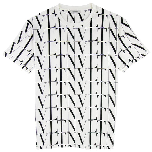 Valentino Logo Pattern Crewneck T Shirt White/black