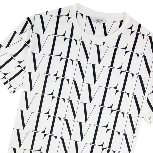 Valentino Logo Pattern Crewneck T Shirt White/black