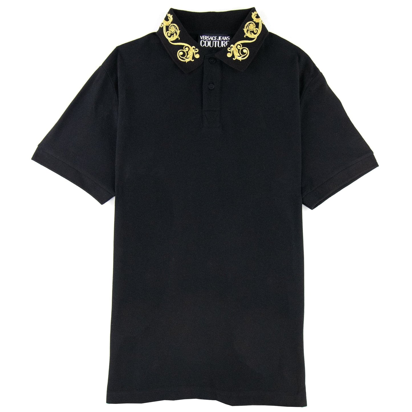 Versace Jeans Couture Cotton Polo Baroque Collar Black