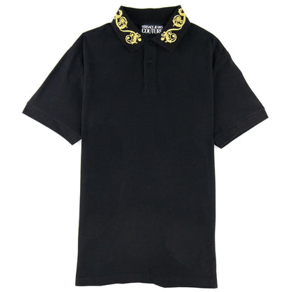 Versace Jeans Couture Cotton Polo Baroque Collar Black