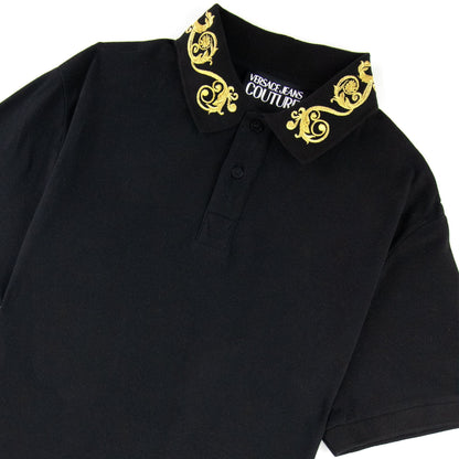 Versace Jeans Couture Cotton Polo Baroque Collar Black