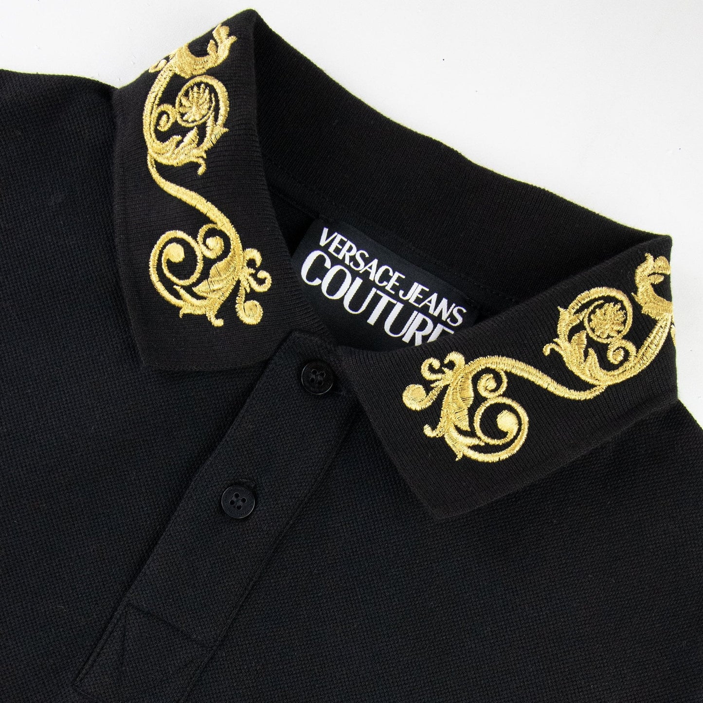 Versace Jeans Couture Cotton Polo Baroque Collar Black