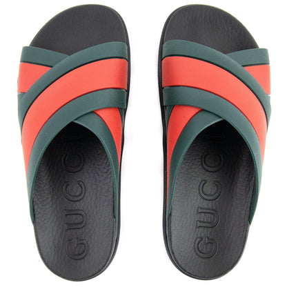 Gucci Rubber Slide Sandal With Web Red/green 8460