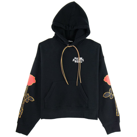 Palm Angels Side Roses Print Hooded Sweatshirt Black/red