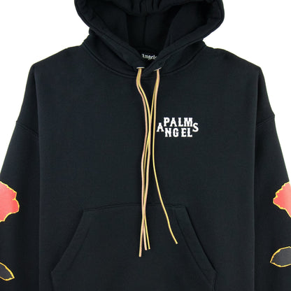 Palm Angels Side Roses Print Hooded Sweatshirt Black/red