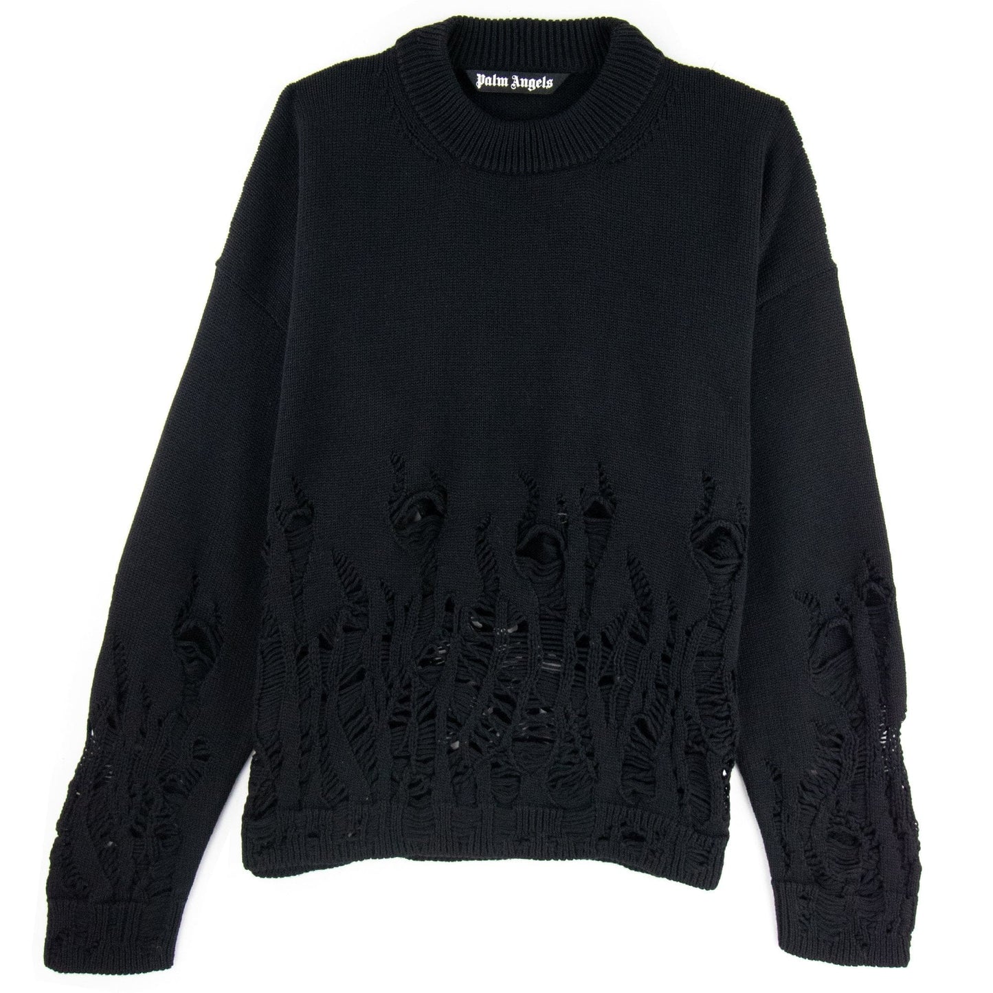 Palm Angels Distressed Flames Sweater Black/white
