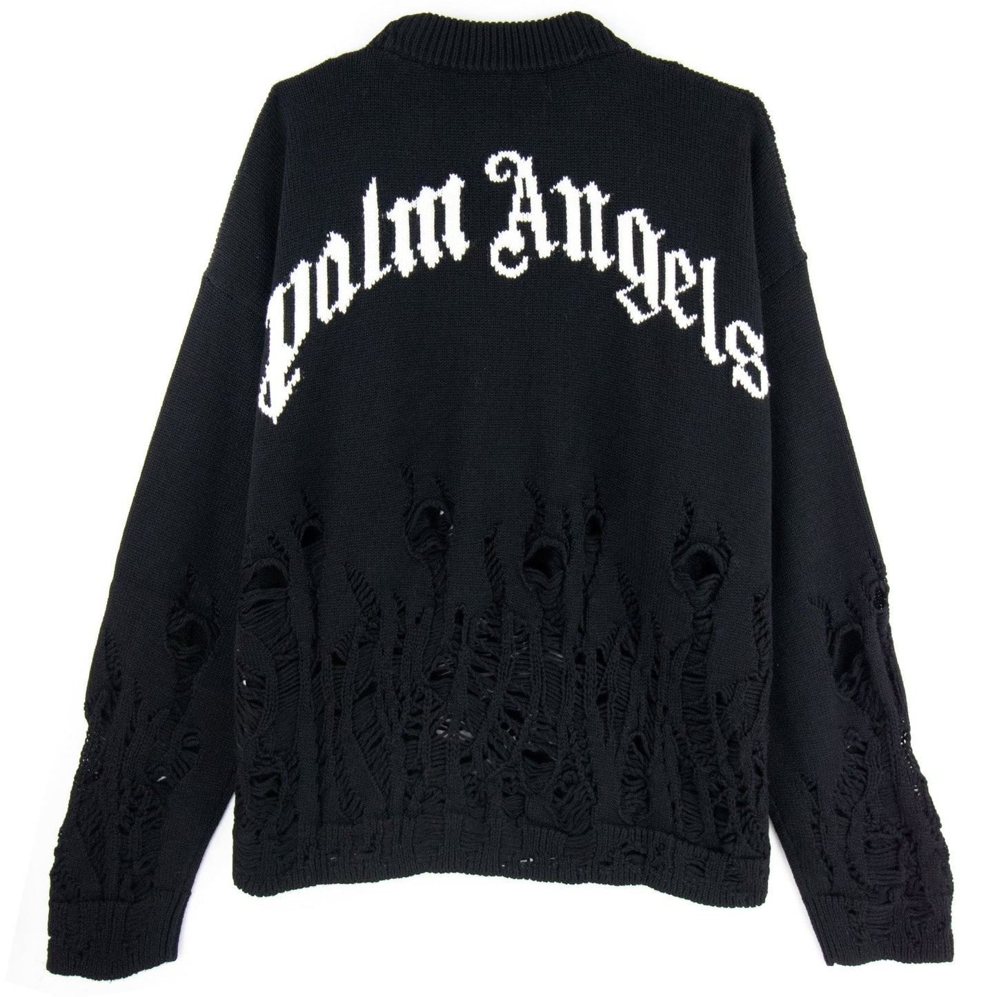 Palm Angels Distressed Flames Sweater Black/white