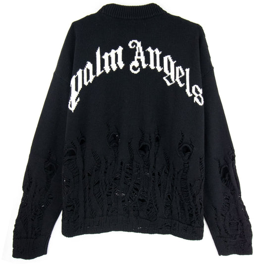 Palm Angels Distressed Flames Sweater Black/white