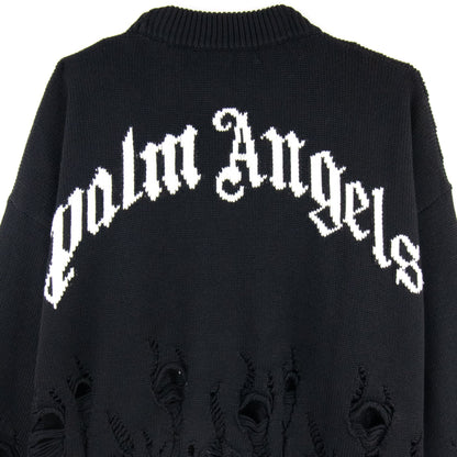 Palm Angels Distressed Flames Sweater Black/white