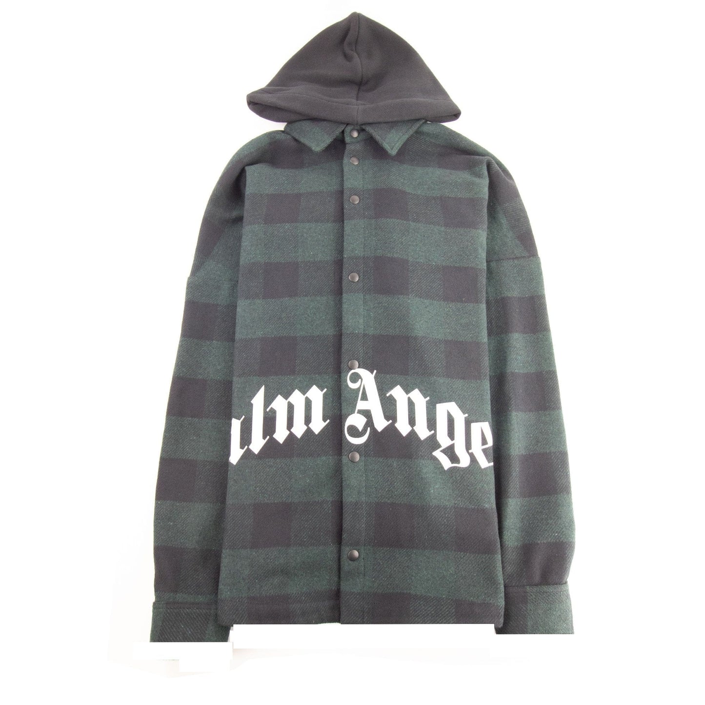 Palm Angels Logo Print Hooded Overshirt Forest Green