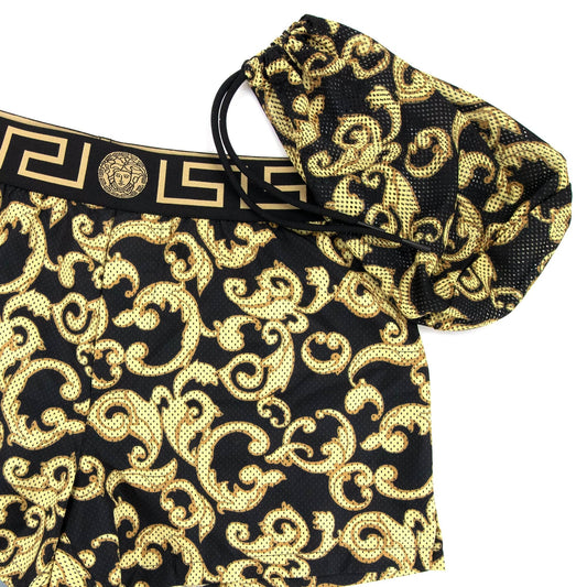 Versace Baroque Gold Print Swim Shorts Nero/oro