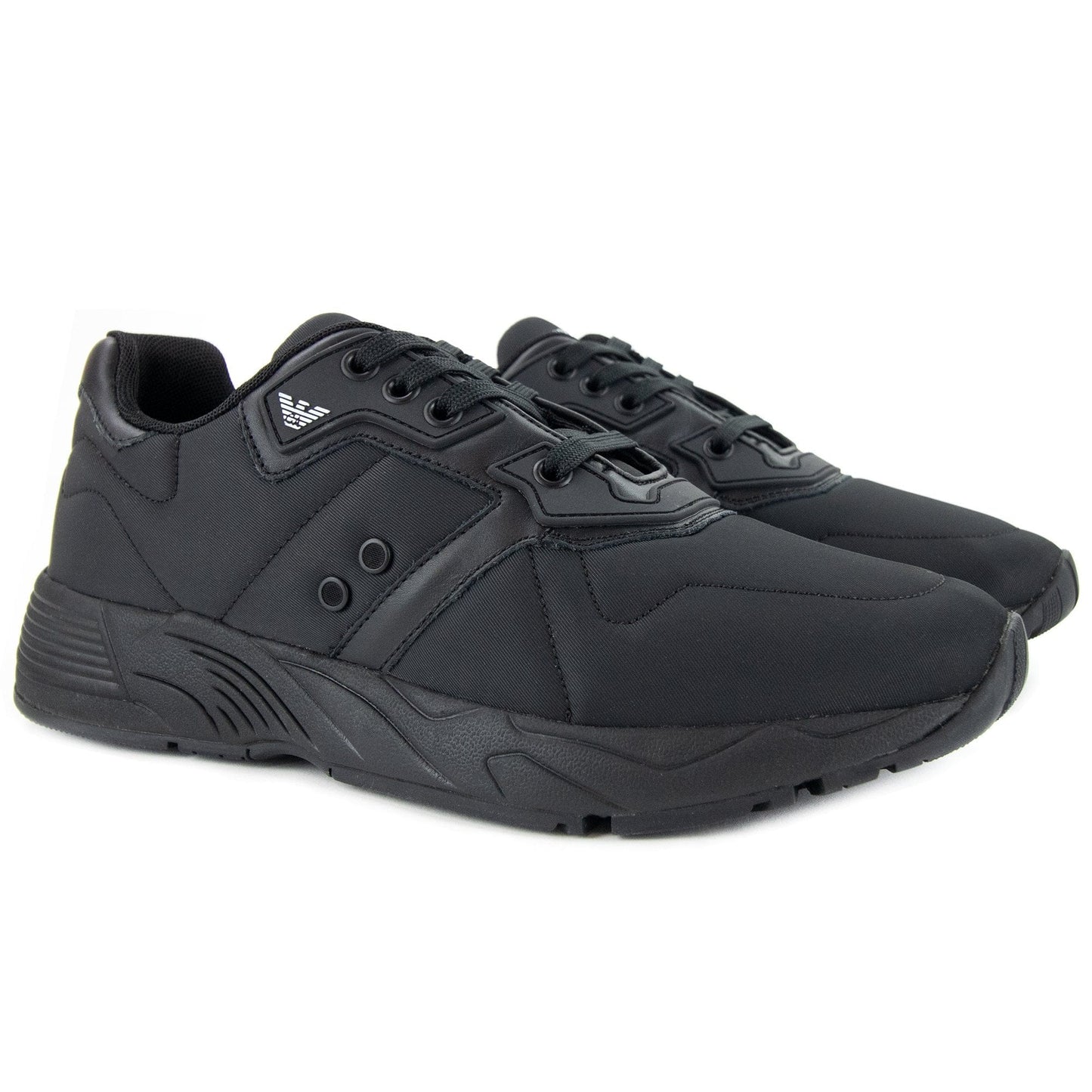 Emporio Armani Logo Leather Details Trainers Black