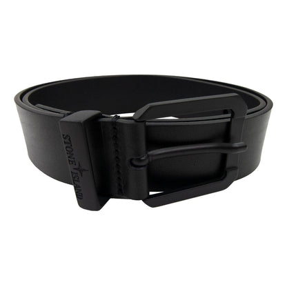 Stone Island Junior Logo Leather Belt Black V0029